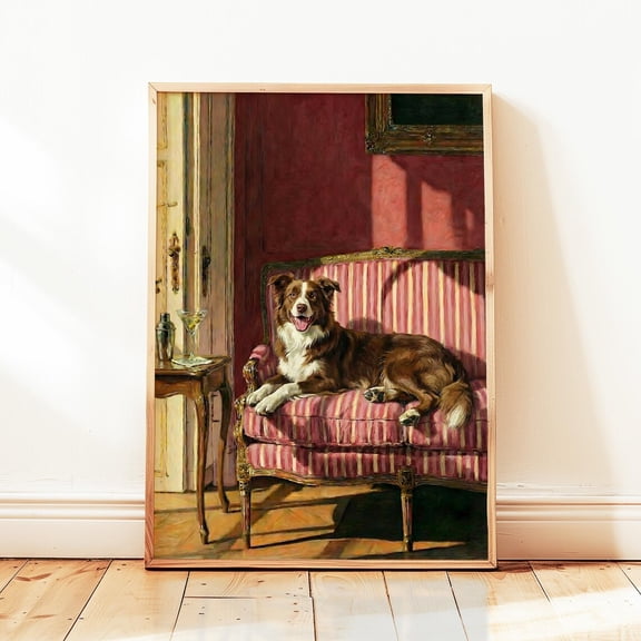 Brown Border Collie Martini Bar Cart Wall Art Home Decor