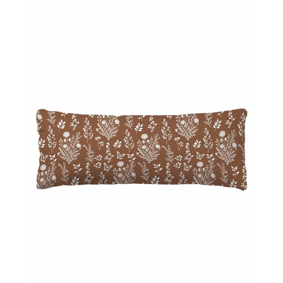 Brown Botanical Body Pillow Cover 20 x 60 Inch Decorative Pillow Cover Spring Summer Chic Wildflowers Lumbar Pillowcase Seasonal Rectangle Cushion Case for Couch Sofa Bed Living Room