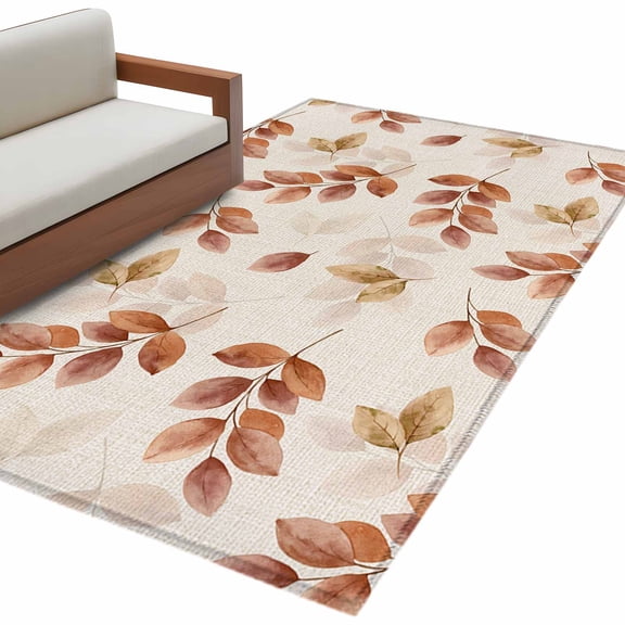 Brown Botanical Fall Area Rug 3x5 FT, Non Slip Entryway Bedside Carpet, Pastoral Maple Leaf Autumn Rustic Washable Soft Floor Carpet Indoor Mat Non-Shedding Throw Rug for Dorm Kitchen Home Office
