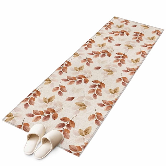 Brown Botanical Fall Runner Rug 2x6 FT, Non Slip Hallway Carpet, Pastoral Maple Leaf Autumn Rustic Washable Soft Floor Carpet Throw Runner Carpet Long Rug for Entryway Kitchen Bedside Sliding Door