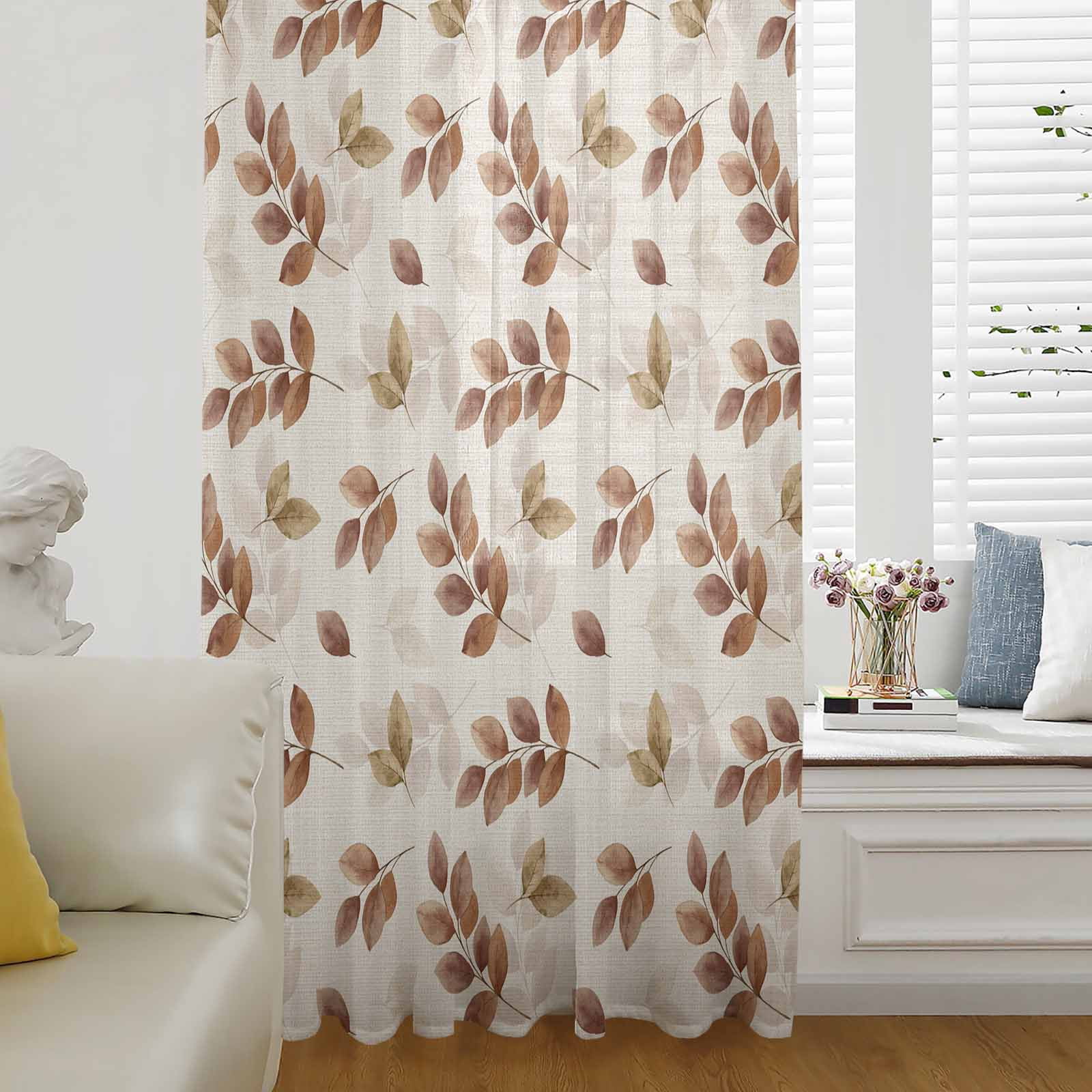 Rustic Drapery Brown Botanical Fall Semi Sheer Curtains Drapes for Living Room ...