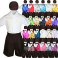 thumbnail image 1 of Brown Boy Toddler Formal Vest Shorts Suit Satin Vest Bow Tie Hat 5PC Set sz S-4T, 1 of 2