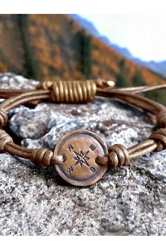 Brown Bracelet With Compass Charm For Men And Women