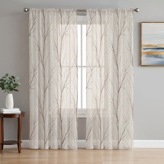 Brown Branch Sheer Curtains for Living Room Bedroom Autumn Leaf Country Tree Pastoral Botanical Sheer Curtains 72 Inch Long 2 Panels Set Light Filtering Curtain Window Treatments Dining Room Drapes