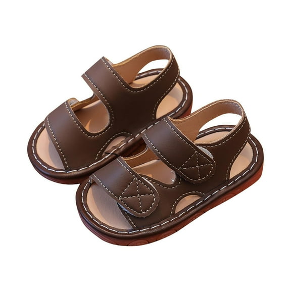 Brown Breathable Support Children'S Sandals With Squeaker And Solid Color Material, Features Airflow For All-Day Wear