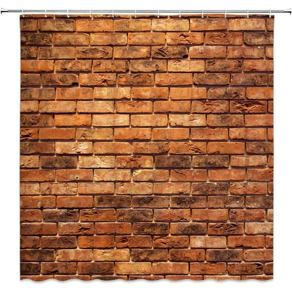 Brown Brick Wall Shower Curtain Vintage Stone Brick Rocks Rustic Country Retro Geometric Bathroom Decor Fabric Curtain with Hooks