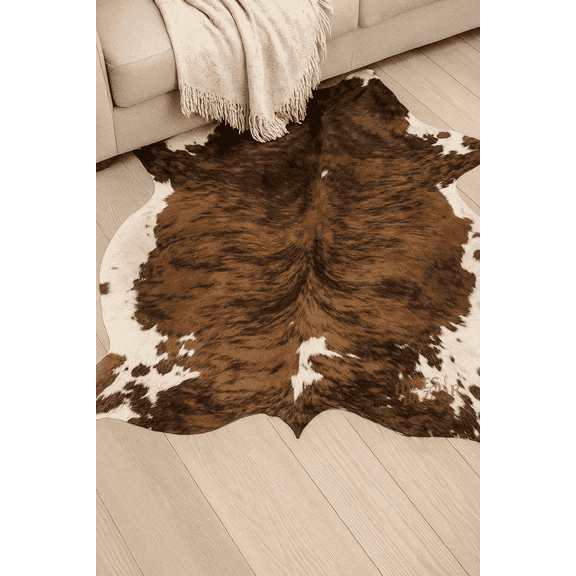 Genuine Leather Cowhide Brown Brindle Area Rug, 5x7 ft