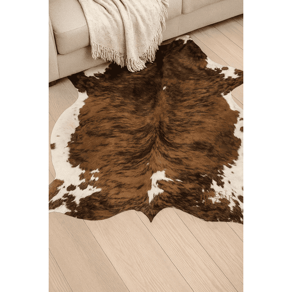 Genuine Leather Cowhide Brown Brindle Area Rug, 6x8 ft