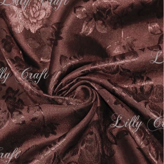 Brown Brocade Jacquard Satin Fabric 58”/60” Inches Wide - Sold By The Yard