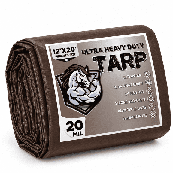 Brown/Brown 20mil 12'×20' Industrial Waterproof Poly Tarp Cover