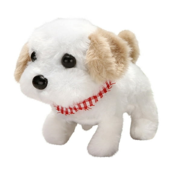 Brown Brown Fluffy Big Head Puppy Plush Toy With Walking Function Electric Motion Pet For Children 5.9X6.6X3.5 Inch