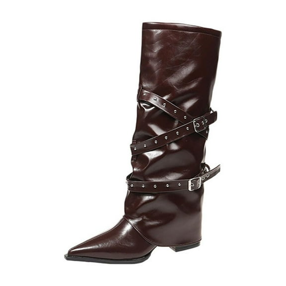 Brown Brown Knee High Boots With Pointed Toe And Chunky Heel For A Neutral And Fashionable Winter Look