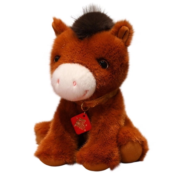 Brown Brown Plush Horse Stuffed Animal Doll Figurine Soft Fluffy Pony Toy Decoration For Desk 6.3Inch