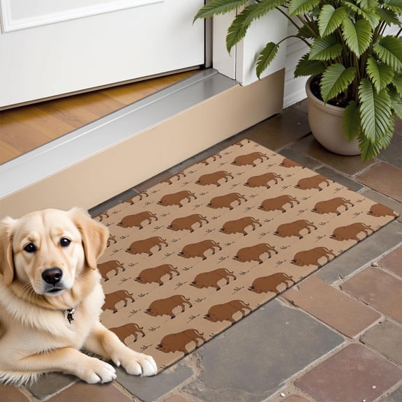 Brown Buffalo Pattern Door Rugs,Washable Non Slip Door Mats Indoor,Decorative Door Mats,Entry Mat Indoor for Entrance,Bedroom,Kitchen,Bathroom,16"x24"
