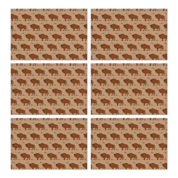 Brown Buffalo Pattern Summer Placemats Table Placemats Set Of 6-Linen Kitchen Washable Placemats Table Mats 11.8"x17.7" Non-Slip Heat Resistant