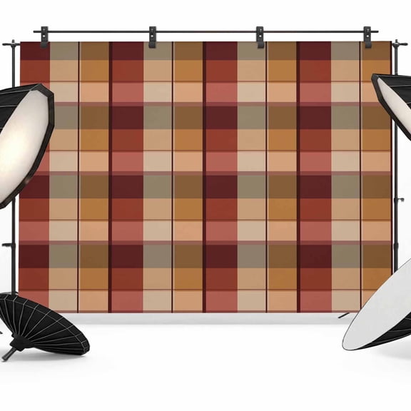 Brown Buffalo Plaid Photography Backdrop 7x5FT, Red Geometric Check Abstract Line Gradient Photo Backdrops, Background for Photography Studio Photo Studio Background, Back Drop for Photoshoot
