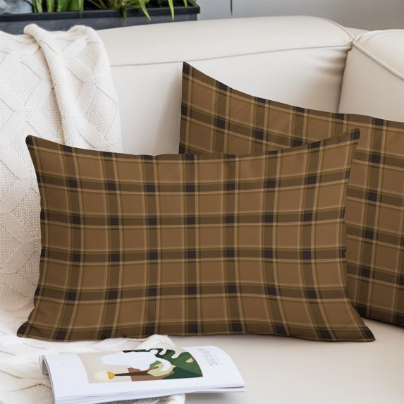 Brown Buffalo Plaid Queen Size Pillow Cover, Pillowcase Protectors with Zipper, Breathable Decorative Throw Pillow Case Cover, Vintage Classic Striped Gingham Pillow Shams for Couch Sofa 20x30Inch
