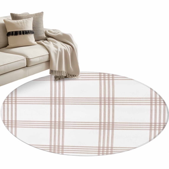 Brown Buffalo Plaid Round Rug 3ft Washable Circle Entryway Rugs Non Slip Farmhouse Checkered Watercolor Area Rug Indoor Floor Carpet for Bedroom Kitchen Living Room Home Office Dining Room Nursery