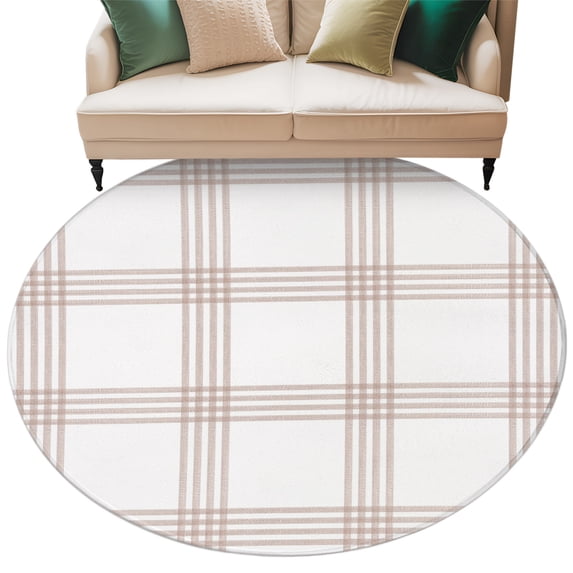 Brown Buffalo Plaid Round Rug 5ft Washable Circle Kitchen Rugs Non Slip Farmhouse Checkered Watercolor Large Area Rug Indoor Floor Carpet for Bedroom Living Room Home Office Dining Room Nursery