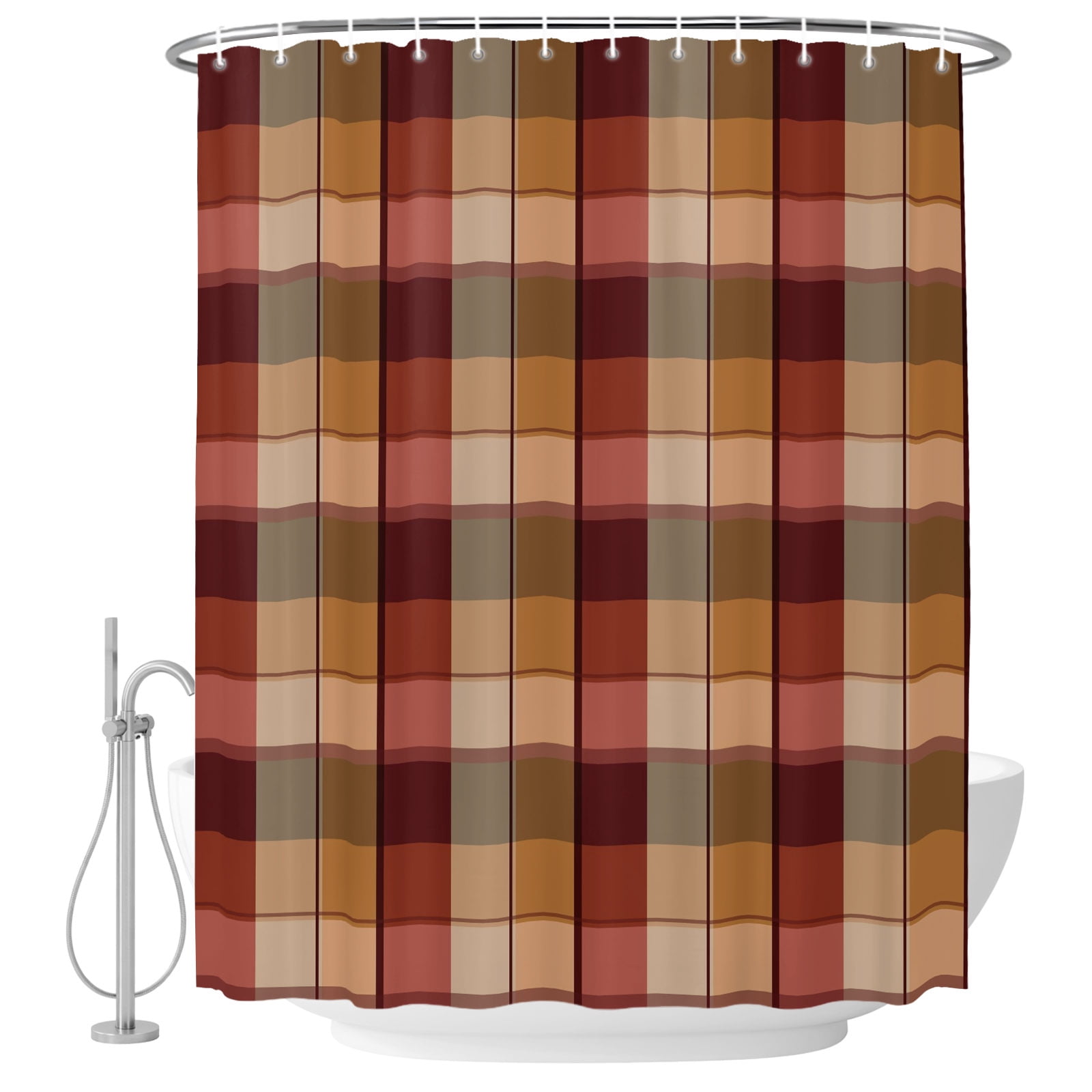 Brown Buffalo Plaid Shower Curtain for Bathroom, Red Geometric Check ...