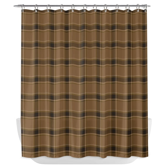 Brown Buffalo Plaid Shower Curtain - Water Repellent Fabric Shower Curtains Washable, Vintage Classic Striped Gingham Decorative Polyester Cloth Bathroom Curtains Modern Bath Decor 72"x72"