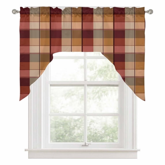 Brown Buffalo Plaid Swag Valance for Windows, Red Geometric Check ...