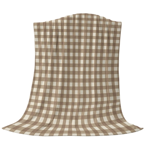 Brown Buffalo Plaid Throw Flannel Blanket Minimalist Gingham Check Retro Linen Texture Super Soft Cozy Bed Blanket, Lightweight Plush Fuzzy Bed Throw for Bedroom Sofa Couch Living Room 30x40in
