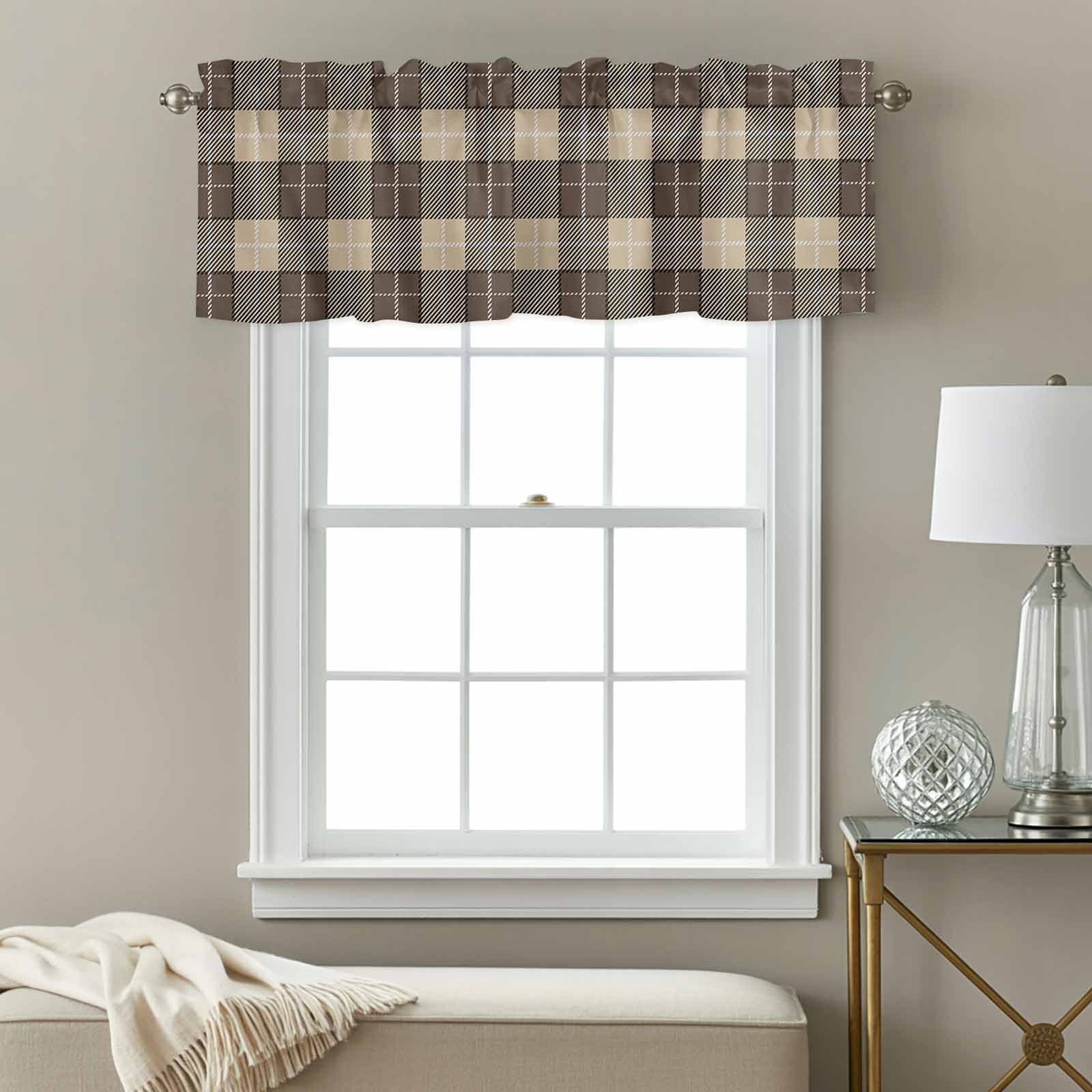Brown Buffalo Window Valance for Kitchen, Lattice Rod Pocket Short ...