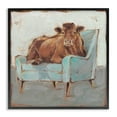 thumbnail image 1 of Brown Bull on a Blue Couch Neutral Color Painting Animals & Insects Framed Art Print Wall Art, 17x17, 1 of 5