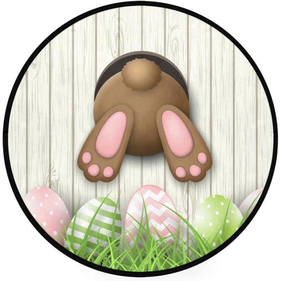 Brown Bunny Bottom and Easter Eggs Round Area Rug 3Ft Small Round Area Rug Soft Bedroom Entryway Foyer Throw Mat Washable Non-Shedding Non-Slip Sofa Nursery Carpet