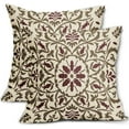 thumbnail image 1 of Brown Burgundy Boho Pillow Covers 16 X 16 Inch Bohemian Ethnic Carpet Style Vintage Flower Print Decorative Throw Pillows Outdoor Linen Square Cushion Case Farmhouse Decor for Home Sofa Bed Set of 2, 1 of 6