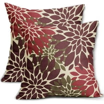 Brown Burgundy Red Pillow Covers 18x18 Set of 2 Modern Dahlia Floral Decorative Outdoor Pillowcases Geometric Art Flower Farmhouse Throw Cushion Case Decor for Couch Sofa Bed