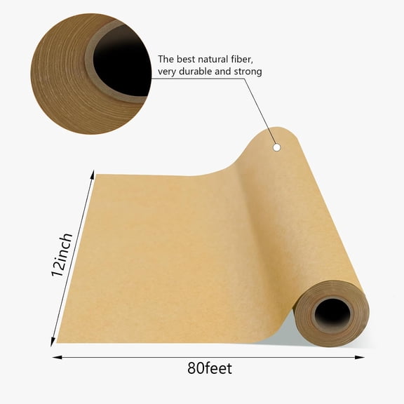 Brown Butcher Paper Roll, 12 Inch X 80 Feet, Unwaxed BBQ Paper for Smoking Meat and Charcuterie