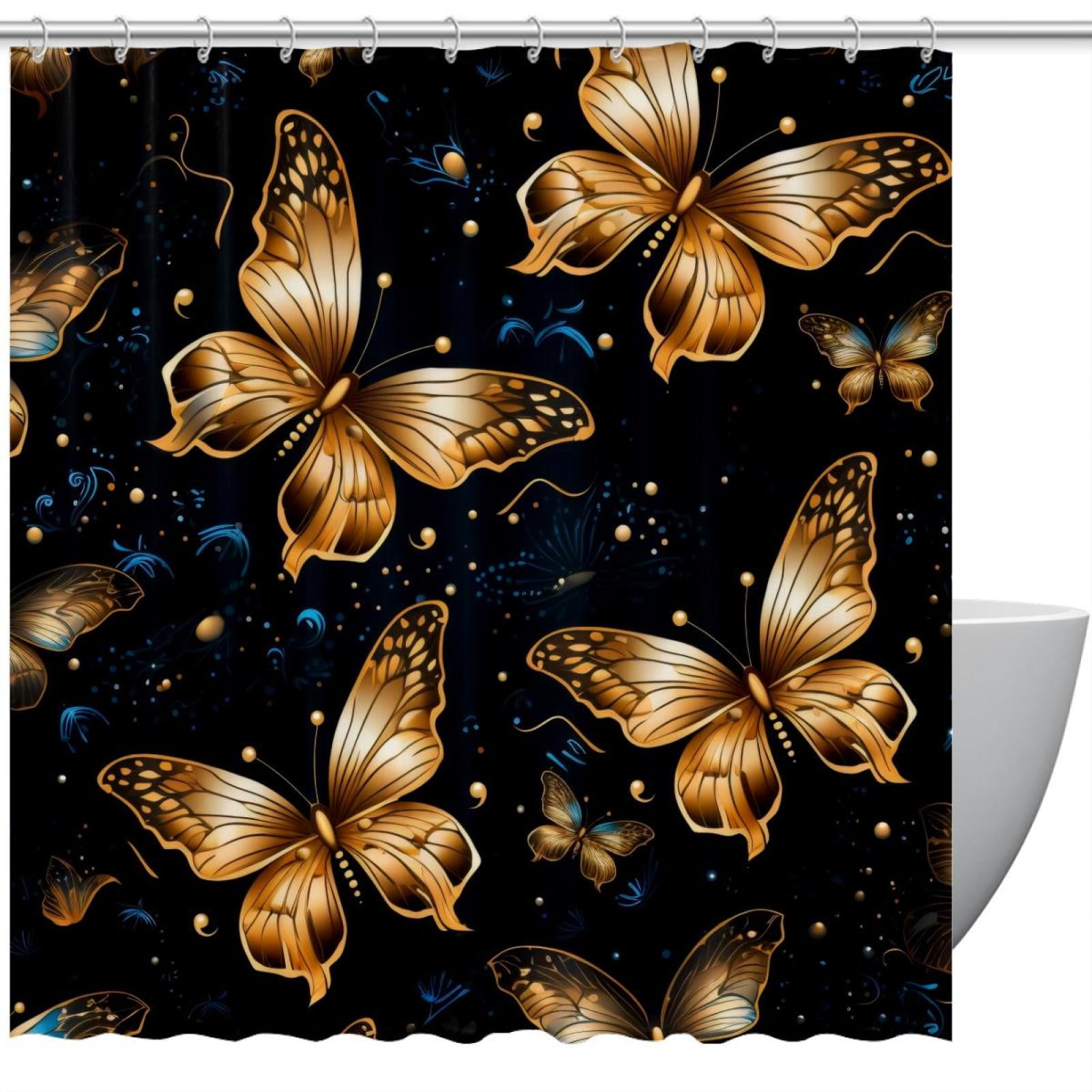 Brown Butterflies Shower Curtain Sets, Shower Curtain for Bathroom