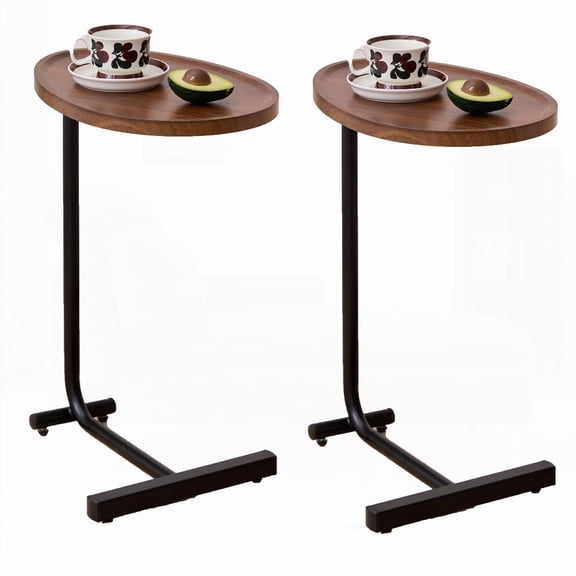 Brown C-shaped Small Side Table - Ideal for Living Room & Bedroom Use