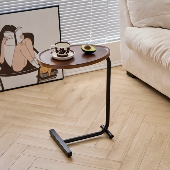 Brown C-shaped Small Sofa Side Table for Living Room - Versatile Decorative Style