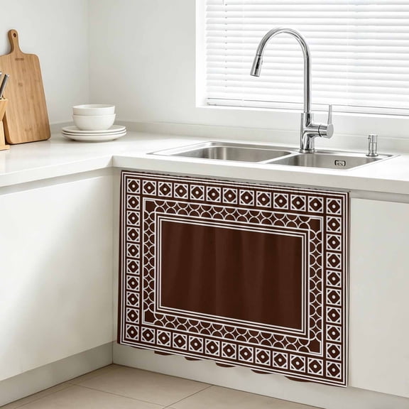 Brown Cabinet Curtains for Kitchen 10"W x 11"L, Boho Diamond Pattern Border Rustic Southwestern Under Sink Skirt Magic Tape Short Curtain Decorative Privacy Panel for Bathroom Laundry