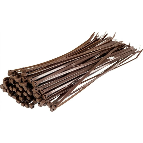 Brown Cable Ties, 300mm x 3.6mm, Pack of 100, 12 Premium Nylon Zip Ties, Multi-Purpose Plastic Tie Wraps, Secure Self-Locking Mechanism, for Home, Garden, Office and DIY