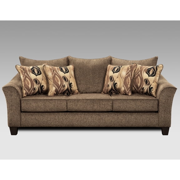 Brown - Cafe Style Textured Upholstery Overstuffed Back And Seat Cushions Accent Pillows High Foam Made In Flared Arm Design 3 For Main Living Area Fabric Included Throw Seats Slightly Rolled