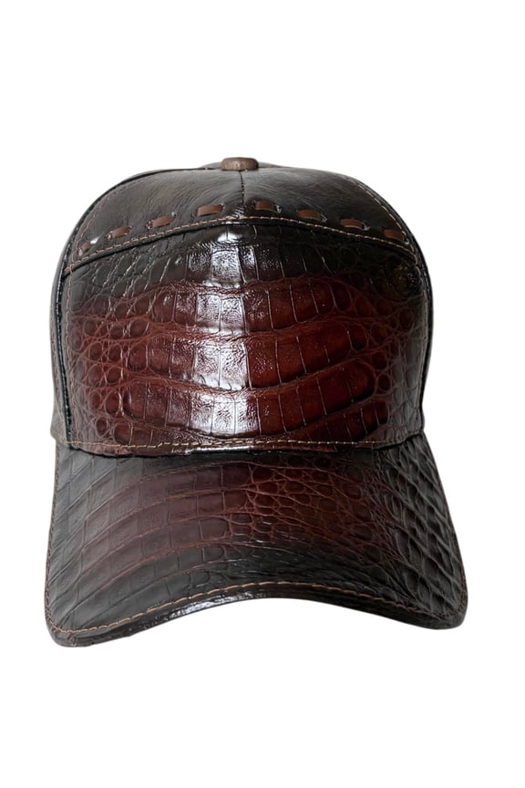 Brown Caiman Crocodile Alligator Belly Cap Real Adjustable Closure Handmade