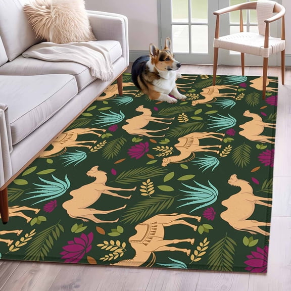 Brown Camels Area Rugs 3x5 ft Retro Date Coconut Tree Leaf Blue Aloe Vera Green Background Washable Rug Non Slip Indoor Carpet Absorbent Floor Mat for Living Room Bedroom Dining Room