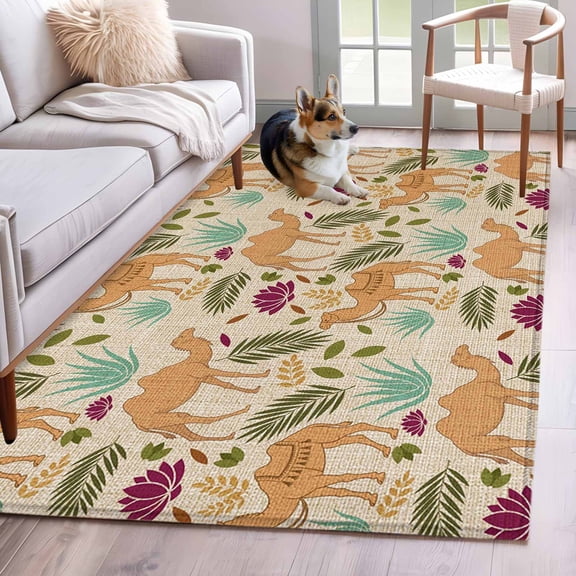 Brown Camels Area Rugs 3x5 ft Retro Date Coconut Tree Leaf Red Aloe Vera Linen Texture Washable Rug Non Slip Indoor Carpet Absorbent Floor Mat for Living Room Bedroom Dining Room