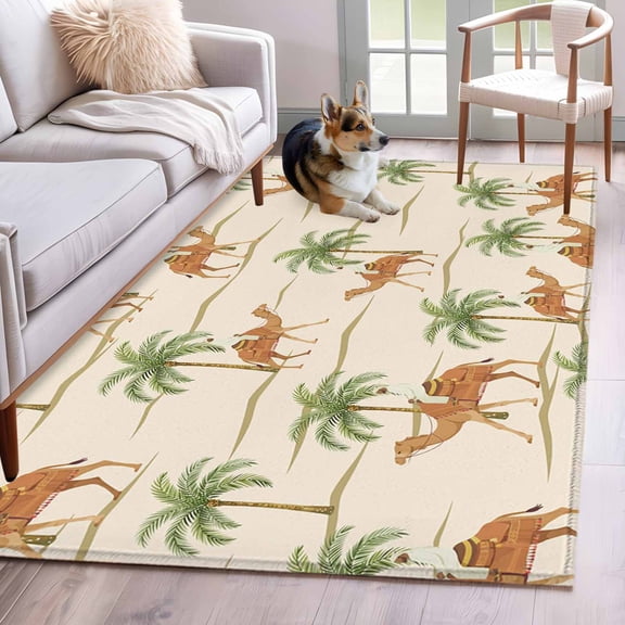 Brown Camels Area Rugs 4x6 ft Vintage Camels Date Coconut Tree Desert Animals Beige Washable Rug Non Slip Indoor Carpet Absorbent Floor Mat for Living Room Bedroom Dining Room