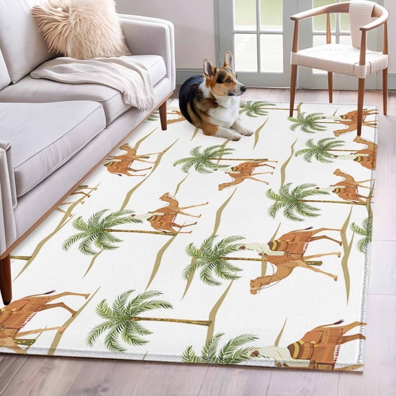 Brown Camels Area Rugs 4x6 ft Vintage Camels Date Coconut Tree Desert Animals Washable Rug Non Slip Indoor Carpet Absorbent Floor Mat for Living Room Bedroom Dining Room
