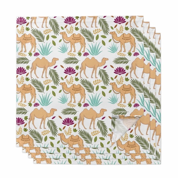Brown Camels Cloth Napkins, Desert Animals Aloe Vera Green Leaves Washable and Reusable Dinner Napkins Set of 4, Table Napkin for Kitchen Party Birthday Wedding Hotel Housewarming 20"x20"