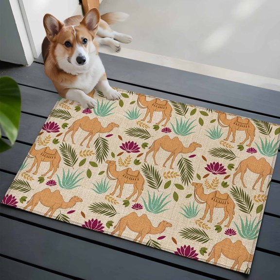 Brown Camels Front Door Rugs 2x3 ft Retro Date Coconut Tree Leaf Red Aloe Vera Linen Texture Small Rug for Entryway Non Slip Washable Bathroom Door Mat Absorbent Floor Mat for Indoor Entrance