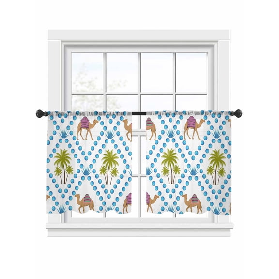 Brown Camels Sheer Curtains 2 Panels Set Date Coconut Tree Aloe Vera Blue Rhombus Rustic Sheer Window Curtains Light Filtering Rod Pocket Voile Drapes for Bedroom Living Room 52"x54"