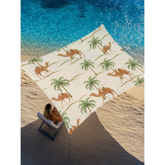 Brown Camels Sun Shade Sail 6.5' x 10', Vintage Camels Date Coconut Tree Desert Animals Beige Rectangle Outdoor Sunshade Canopy, Waterproof UV Block Patio Covers for Garden Yard Beach