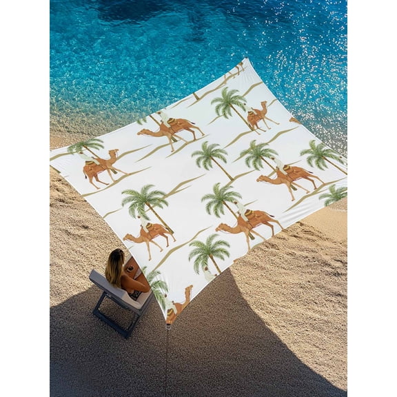 Brown Camels Sun Shade Sail 6.5' x 10', Vintage Camels Date Coconut Tree Desert Animals Rectangle Outdoor Sunshade Canopy, Waterproof UV Block Patio Covers for Garden Yard Beach