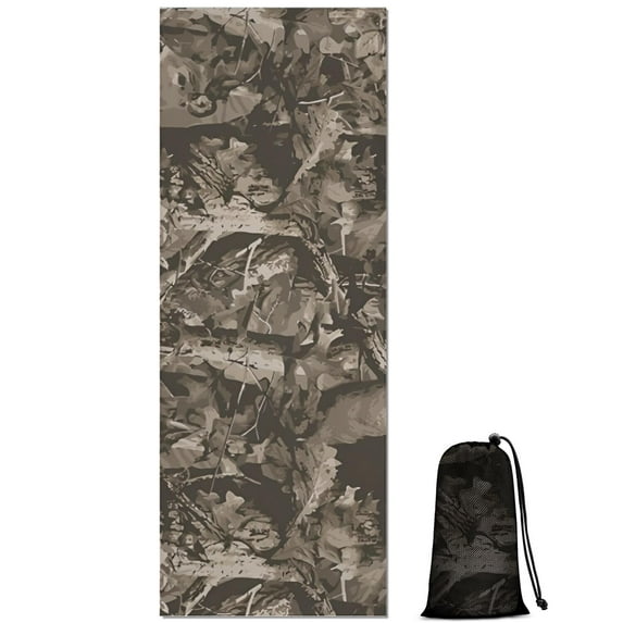 Brown Camo Deer Tree Pattern Hot Yoga Mat Towel Non Slip for Hot Yoga - Quick-Drying Yoga Mat Cover with 4 Corner Pockets with Travel Bag - Hot Yoga Towel Non Slip Grip Moisture Wicking Sweat 70"x26"